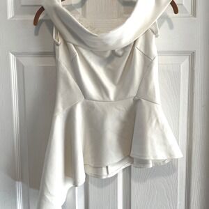 Lulus Off The Shoulder Peplum Top Ivory Satin Cowl Neck Sleeveless Women's S